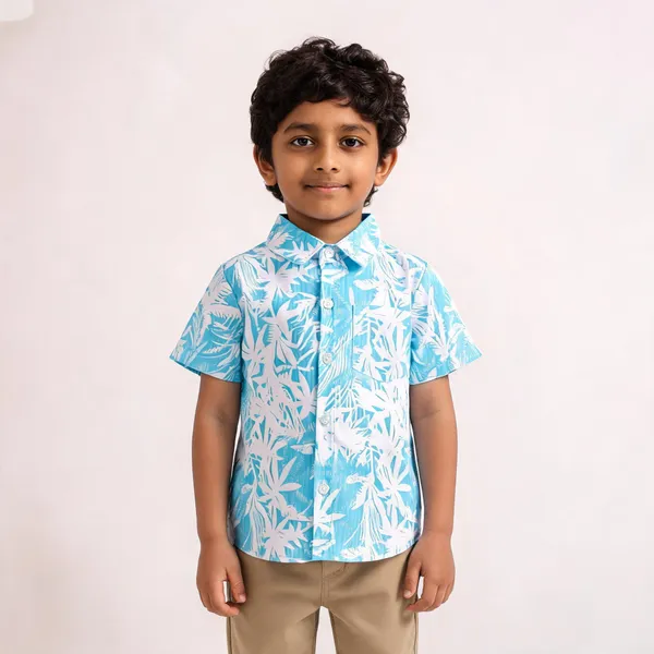Blue_White_Cotton_Tropical_Print_Half_Sleeve_Casual_Shirt_For_Boys