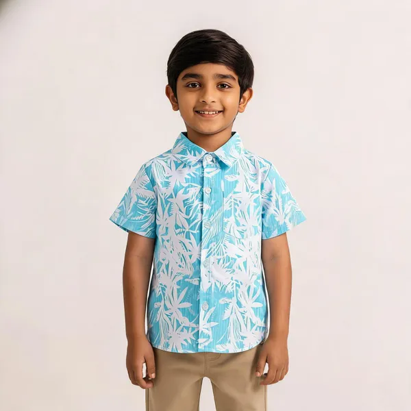 Blue_White_Cotton_Tropical_Print_Half_Sleeve_Casual_Shirt_For_Boys