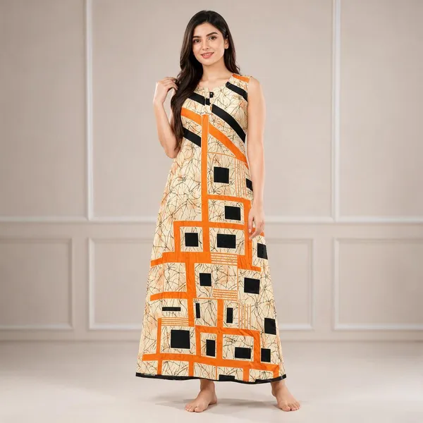 Orange_And_White_Polyester_Maxi_Dress_For_Women_Pack_Of_2
