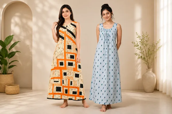 Orange_And_White_Polyester_Maxi_Dress_For_Women_Pack_Of_2