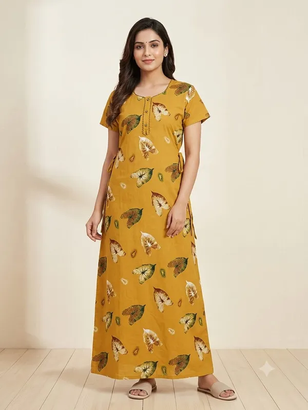 Yellow_Cotton_Nighty_For_Women