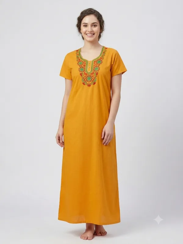 Mustard_Cotton_Nighty_For_Women
