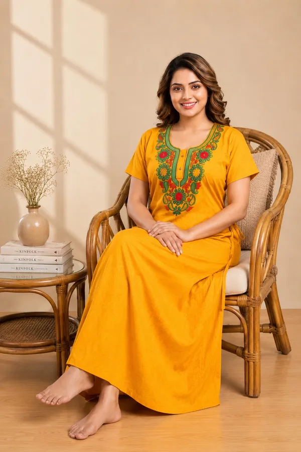 Mustard_Cotton_Nighty_For_Women