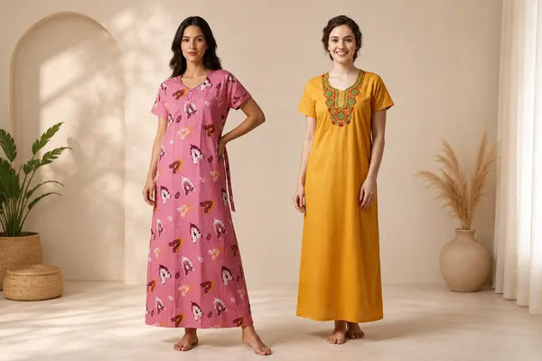 Pink_And_Mustard_Cotton_Nighty_For_Women_Pack_Of_2