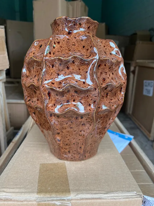 Ceramic_Sculptural_Raised_Pattern_Brown_Vase