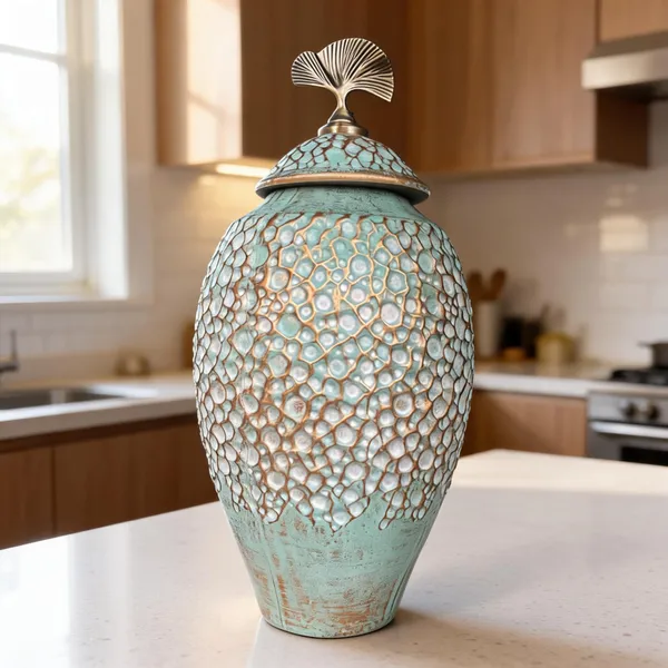 Ceramic_Turquoise_Ginkgo_Leaf_Ornate_Jar