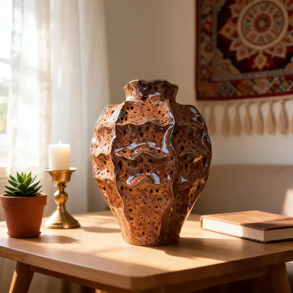 Ceramic_Sculptural_Raised_Pattern_Brown_Vase
