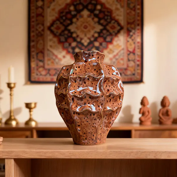 Ceramic_Sculptural_Raised_Pattern_Brown_Vase