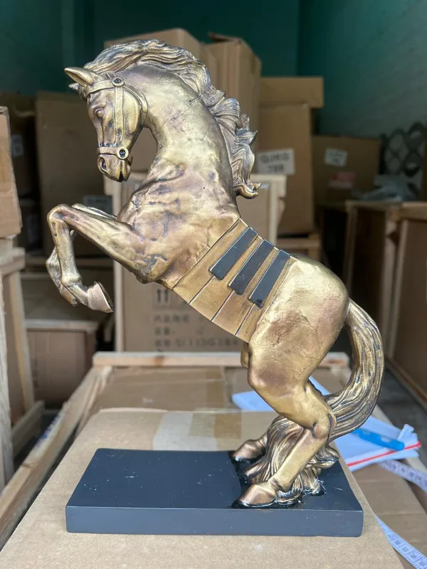 Resin_Gold-Tone_Rearing_Horse_Sculpture