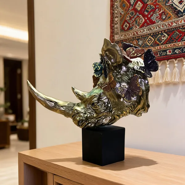Resin_Decorative_Floral_Rhinoceros_Head_Sculpture