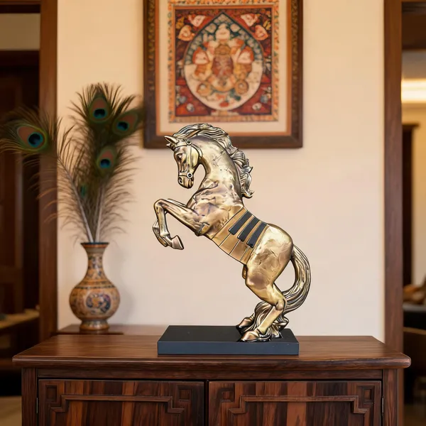 Resin_Gold-Tone_Rearing_Horse_Sculpture