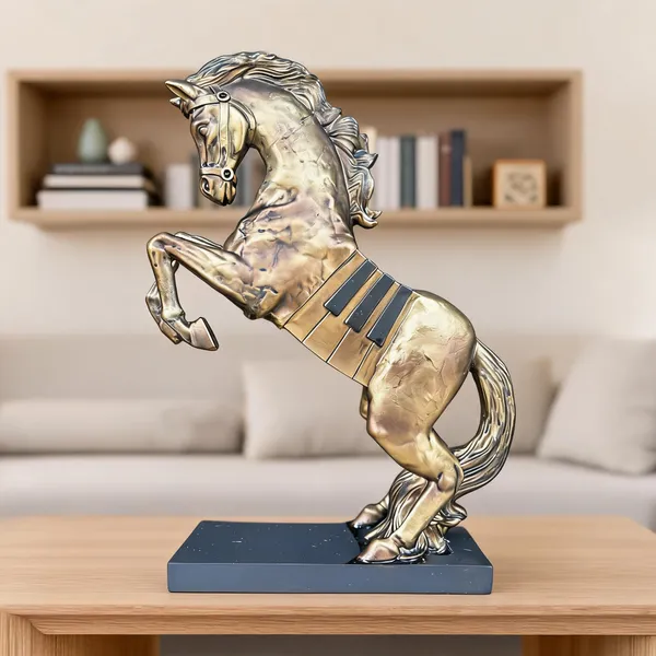 Resin_Gold-Tone_Rearing_Horse_Sculpture