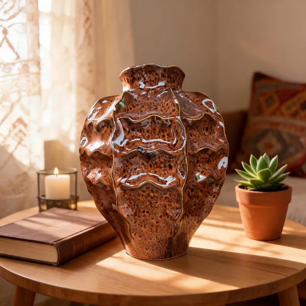 Ceramic_Sculptural_Wood-Grain_Rust_Brown_Vase