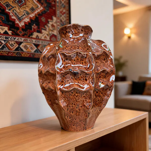 Ceramic_Sculptural_Wood-Grain_Rust_Brown_Vase
