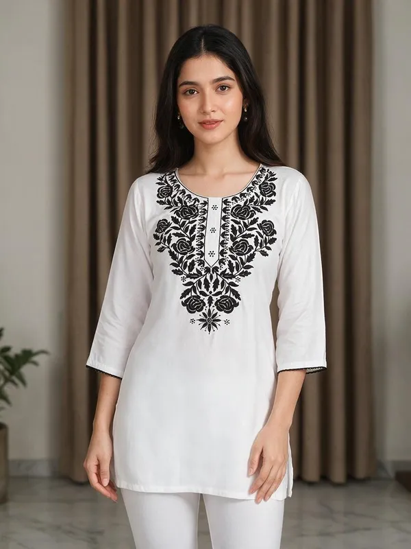 White_Viscose_Rayon_Premium_Straight_Kurta_For_Women