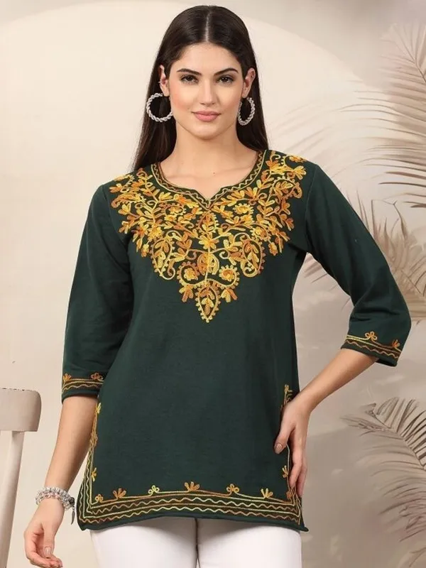 Green_Wool_Premium_Straight_Kurta_For_Women