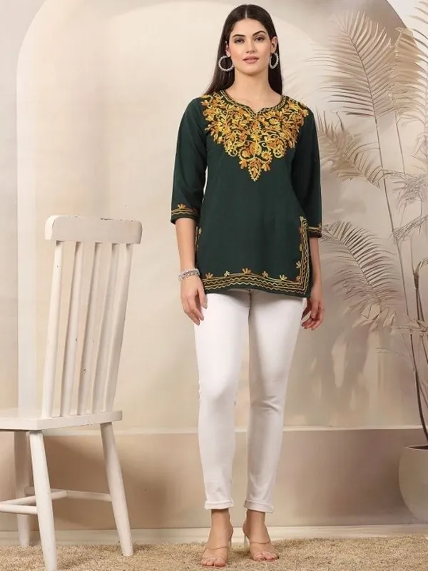 Green_Wool_Premium_Straight_Kurta_For_Women