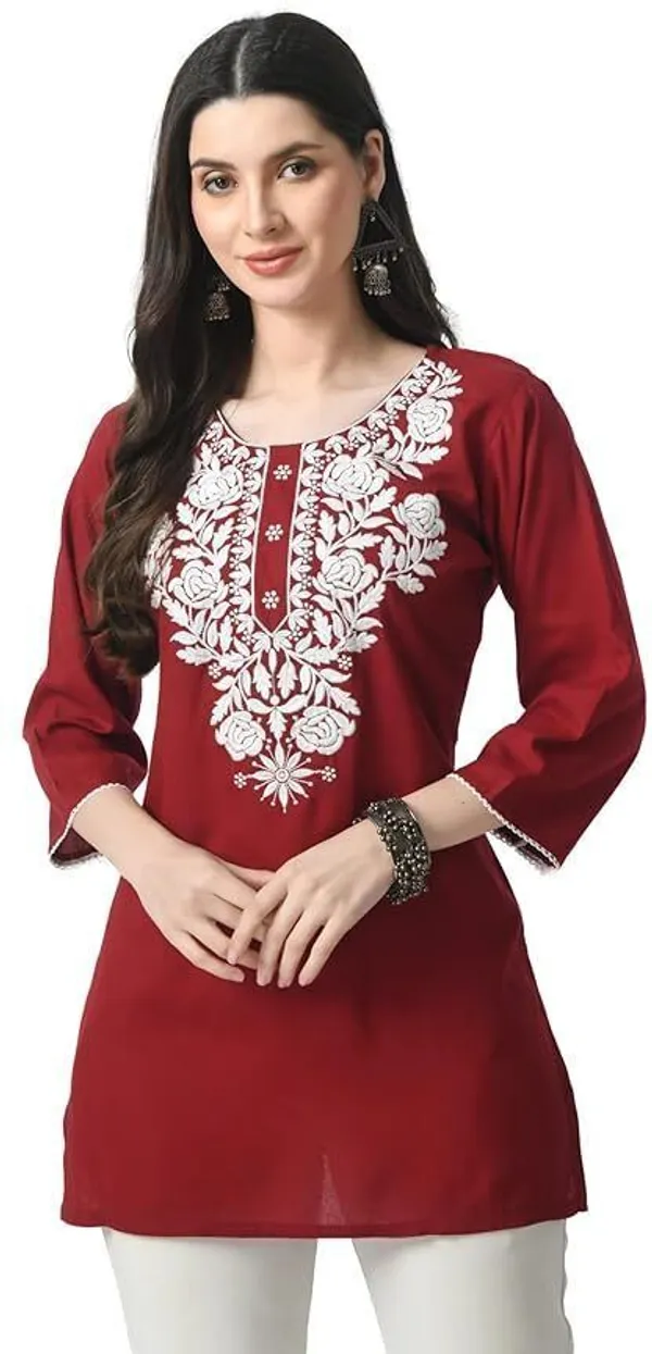 Maroon_Viscose_Rayon_Premium_Straight_Kurta_For_Women