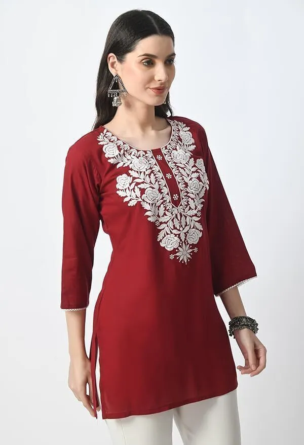 Maroon_Viscose_Rayon_Premium_Straight_Kurta_For_Women