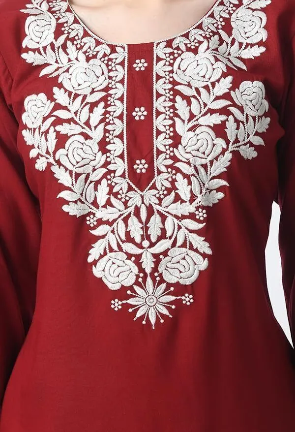 Maroon_Viscose_Rayon_Premium_Straight_Kurta_For_Women