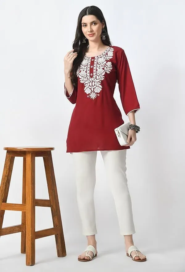 Maroon_Viscose_Rayon_Premium_Straight_Kurta_For_Women