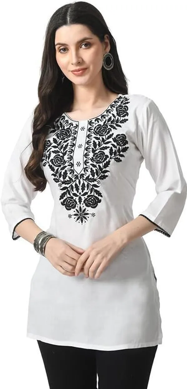 White_Viscose_Rayon_Premium_Straight_Kurta_For_Women