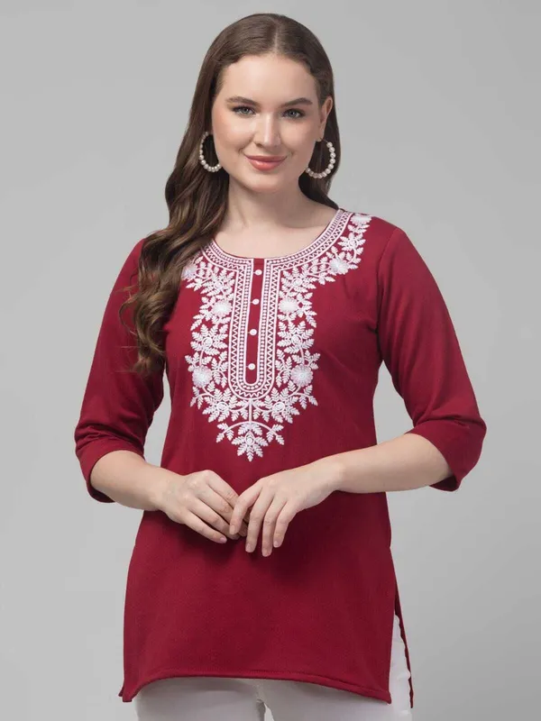 Maroon_Wool_Premium_A-Line_Kurta_For_Women