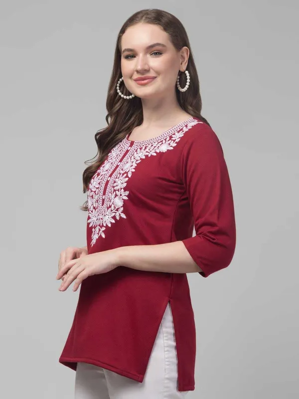 Maroon_Wool_Premium_A-Line_Kurta_For_Women