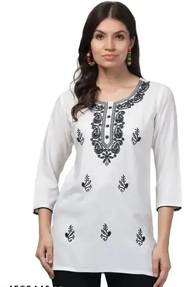 White_Viscose_Rayon_Premium_Kurta_For_Women