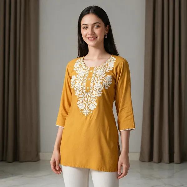 Yellow_Rayon_Kurta_For_Women
