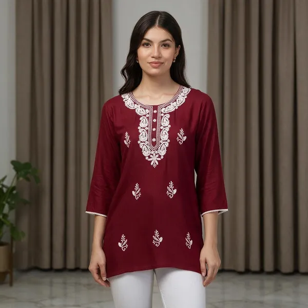 Maroon_Rayon_Kurta_For_Women