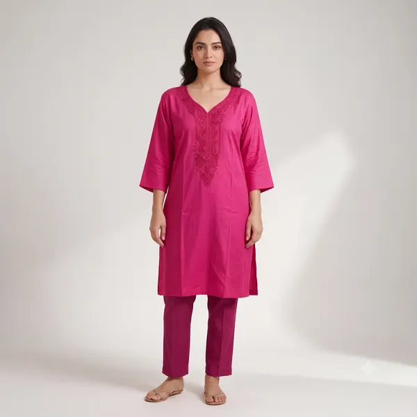 Dark_Pink_60%_Cotton,_40%_Polyester_Premium_Straight_Kurta_For_Women