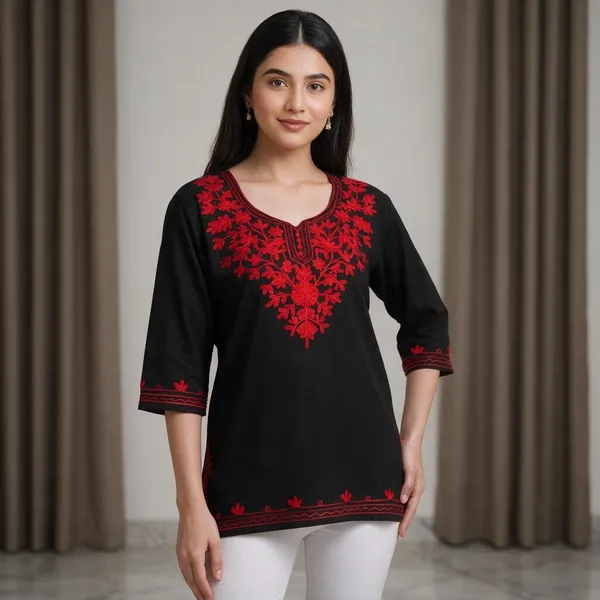 Black_Cotton_Blend_Straight_Kurta_For_Women