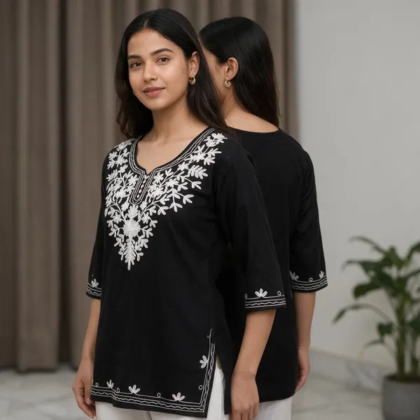 Black_Cotton_Blend_Straight_Kurta_For_Women