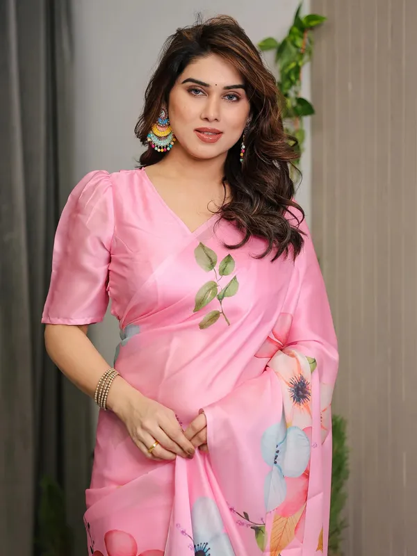 Pink_Satin_Floral_Print_Saree_With_Blouse_For_Women