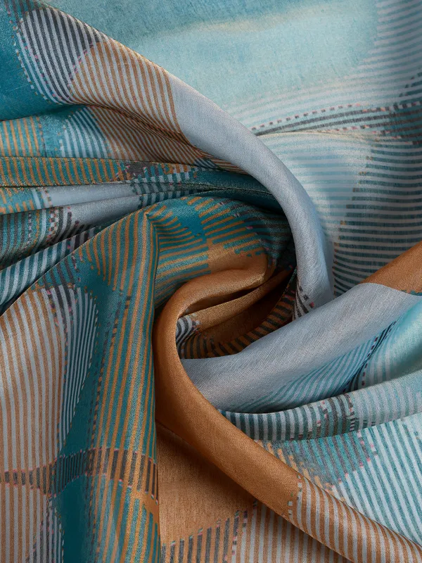 Teal_Cotton_Geometric_Print_Saree_With_Blouse_For_Women