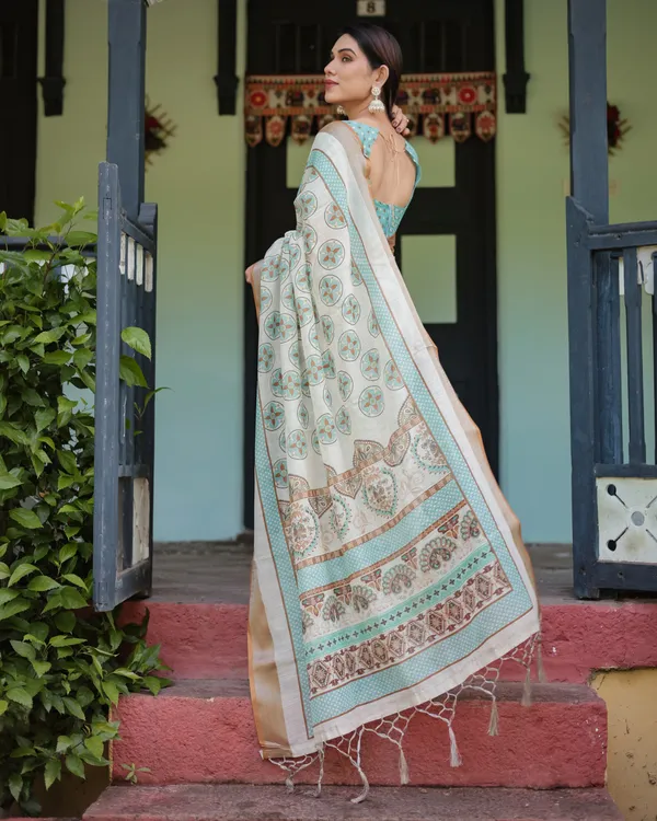 Multicolour_Linen_Cotton_Circular_Motif_Print_Saree_With_Blouse_For_Women