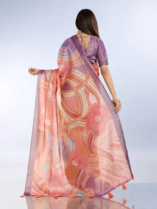 Peach_Cotton_Abstract_Multicolour_Print_Saree_With_Blouse_For_Women