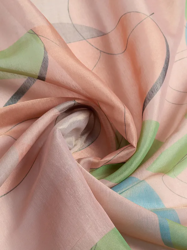 Peach_Cotton_Abstract_Geometric_Print_Saree_With_Blouse_For_Women