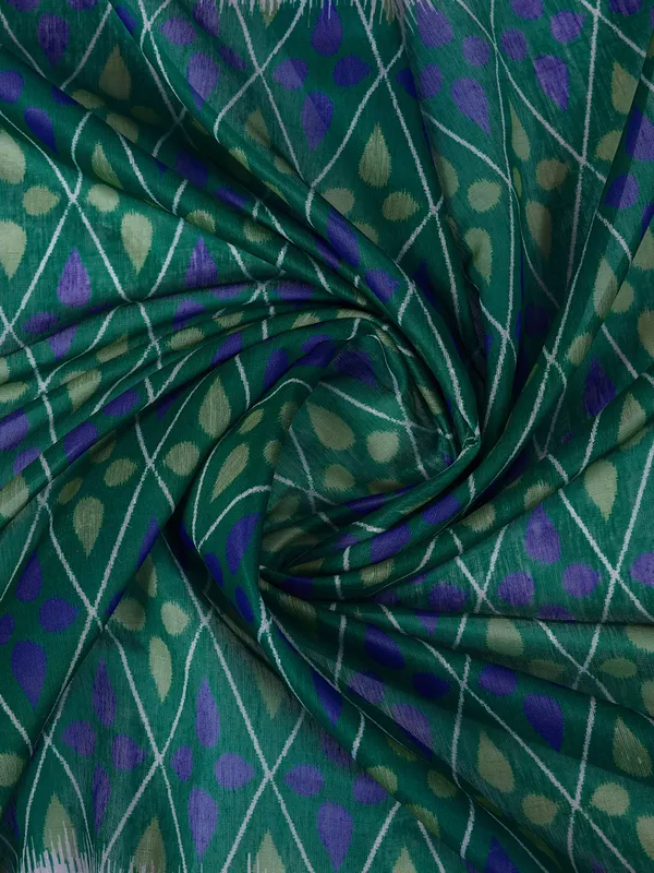 Blue_Green_Chanderi_Cotton_Geometric_Print_Saree_With_Blouse_For_Women