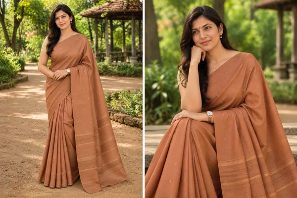 Bronze_Pure_Handloom_Tussar_Silk_With_Sequin_Buti_Saree