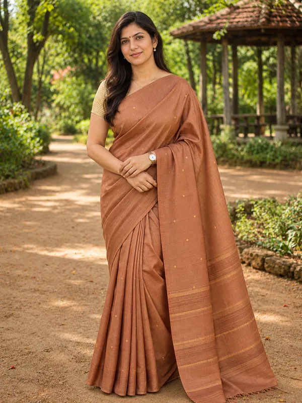 Bronze_Pure_Handloom_Tussar_Silk_With_Sequin_Buti_Saree