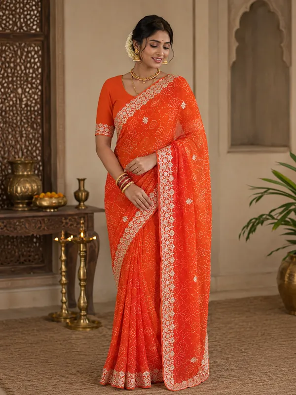 Shaded_Orange_Royal_Kesariya_Bandhej_Georgette_Saree