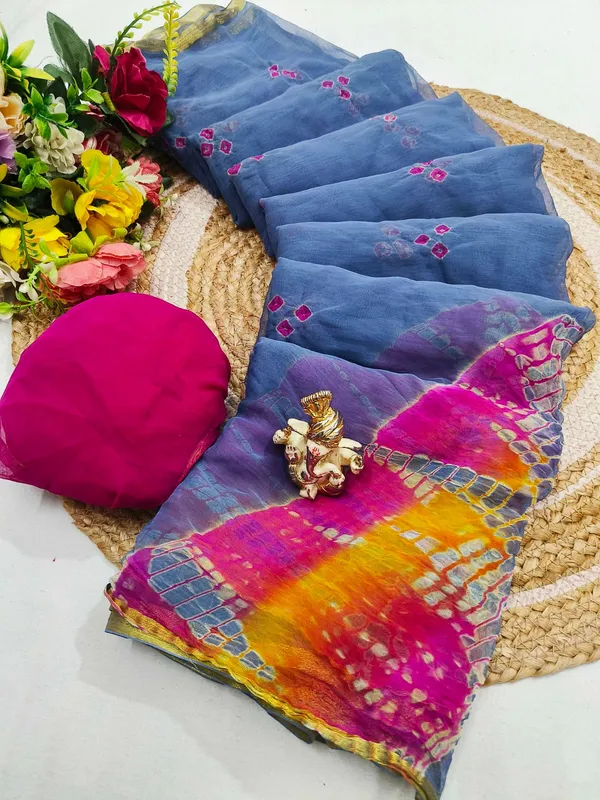 dusty_steel_Blue_jodhpuri_hand_made_bandhej_saree