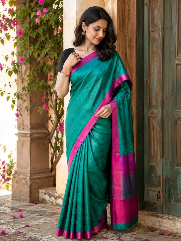 Pure_Tussar_Silk_Green_Printed_Saree