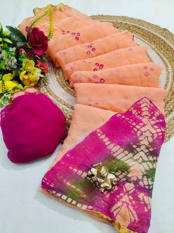 Peach_jodhpuri_hand_made_bandhej_saree