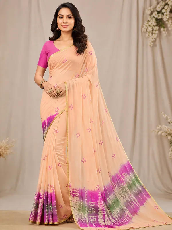 Peach_Peach_Jodhpuri_Hand_Made_Bandhej_Saree