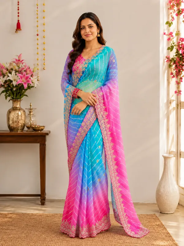 Candy_Pink_And_Blue_Royal_Candy_Lahariya_Georgette_Saree