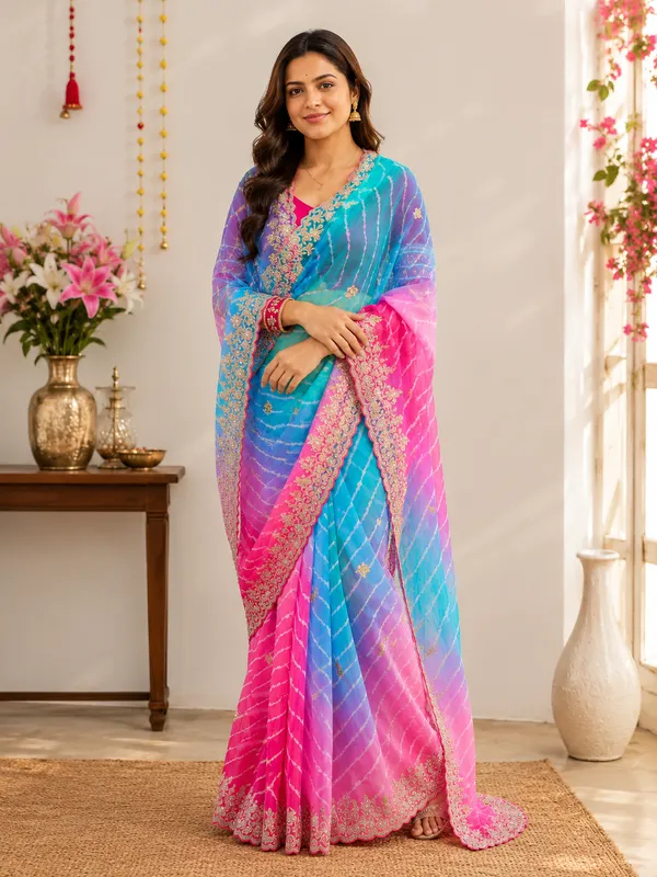 Candy_Pink_And_Blue_Royal_Candy_Lahariya_Georgette_Saree