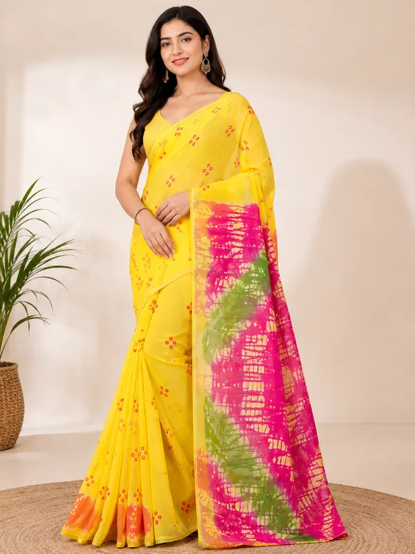 Lemon_Yellow_Jodhpuri_Hand_Made_Bandhej_Saree